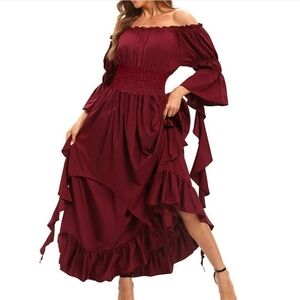 Off-Shoulder Maxi Dress 2X 3X Goth Renaissance Burgundy Red Sexy 2088-AQ